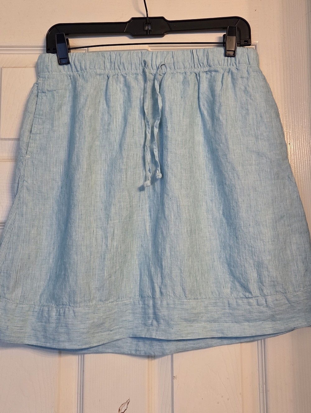 J. Jill Love Linen blue and white striped linen Drawstring Skirt With Pockeys. S